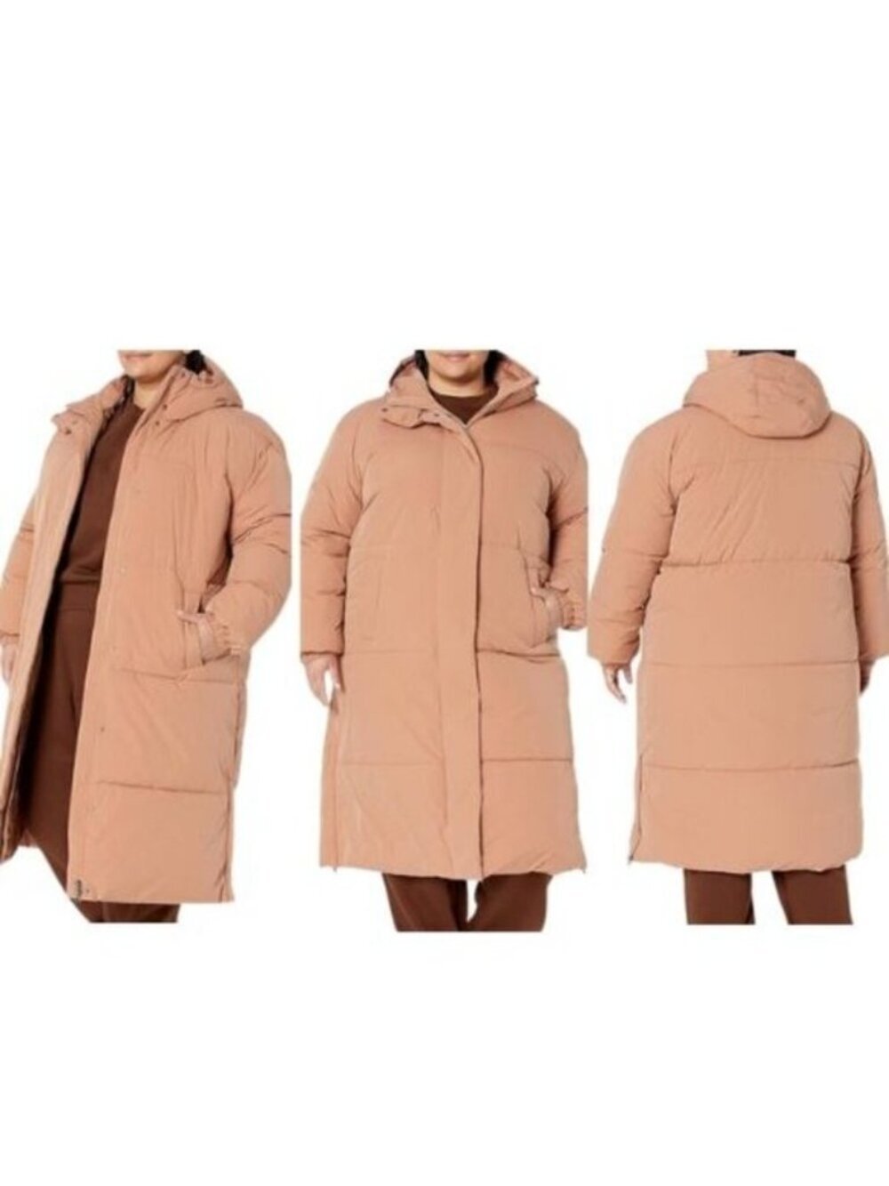 🆕 Women’s Size 1X Oversized Tan Long Puffer Jacket- Water-Resistant, Hooded